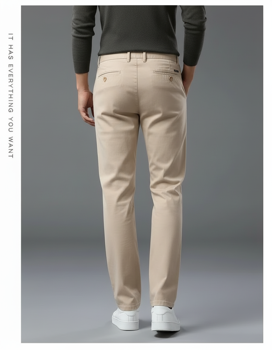 Pantalon Beige Coton Droit Décontracté Homme Ample - Gabardine - vue 2