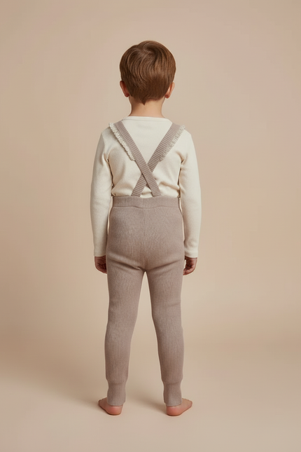 Pantalon Beige Salopette Tricotée Côtelée Enfant Mignonne - Maille - vue 2