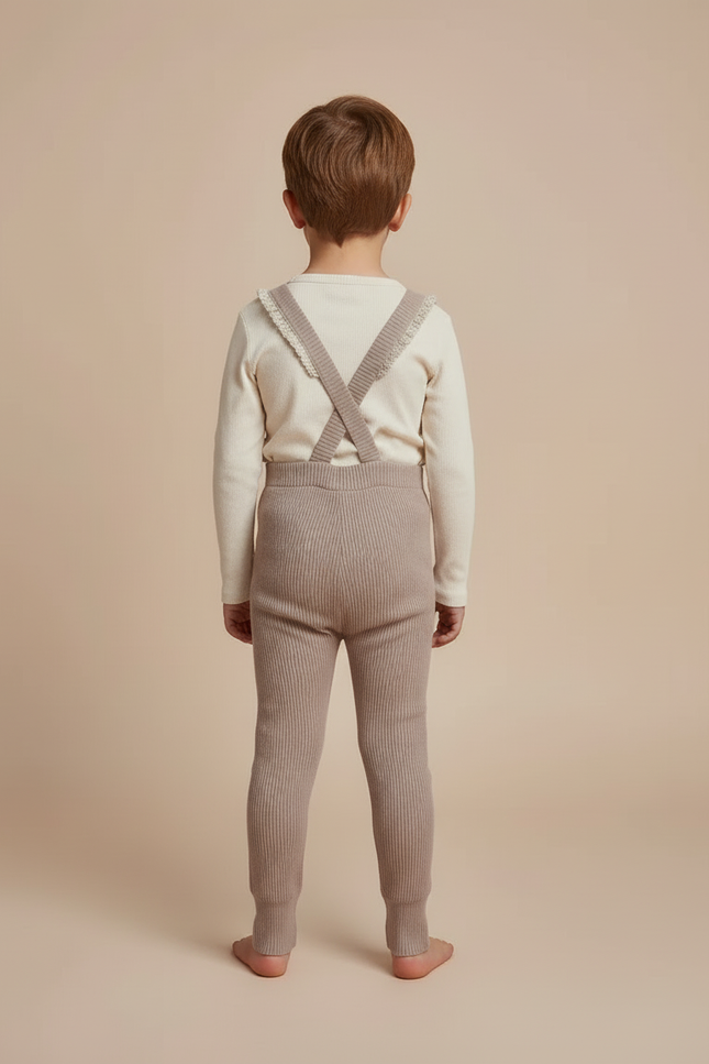 Pantalon Beige Salopette Tricotée Côtelée Enfant Mignonne - Maille - vue 2