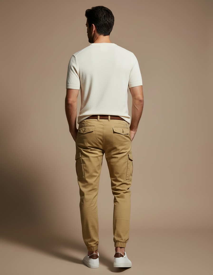 Pantalon Beige Cargo Coton Jogger Homme Tactique - vue 2