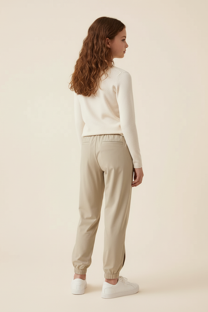 Pantalon Beige Fluide Cordon Chevilles Élastiques Décontracté - Polyester - vue 2