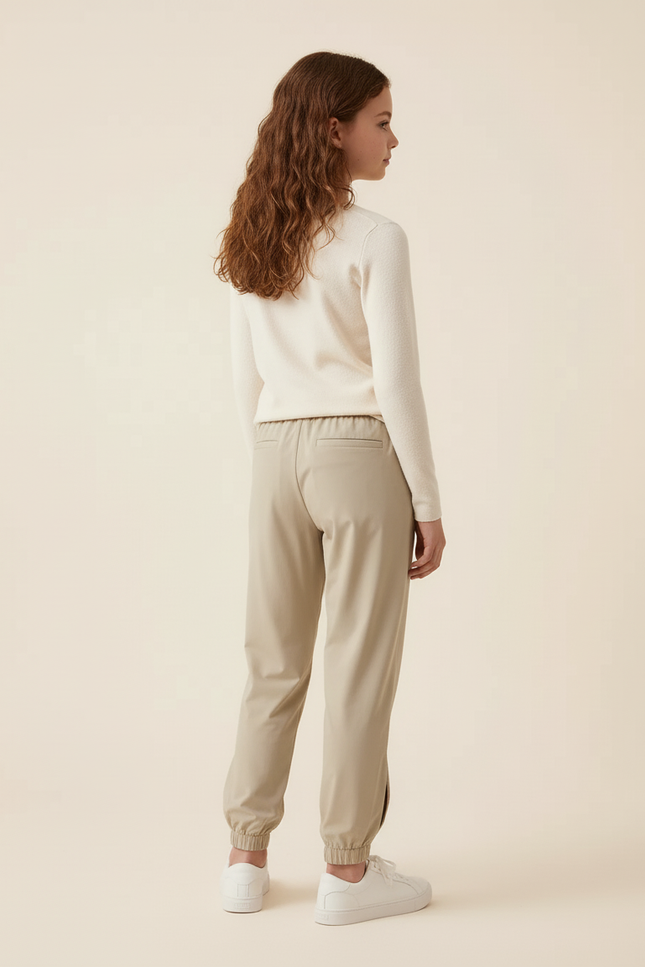 Pantalon Beige Fluide Cordon Chevilles Élastiques Décontracté - Polyester - vue 2