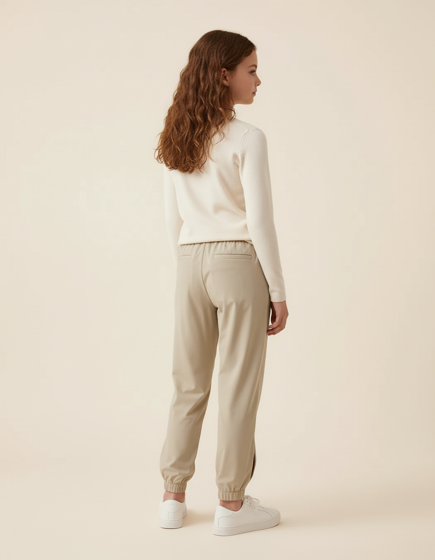 Pantalon Beige Fluide Cordon Chevilles Élastiques Décontracté - Polyester - vue 2