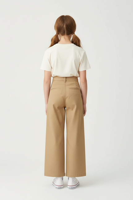 Pantalon Beige Ample Coton Taille Haute Fille - vue 2