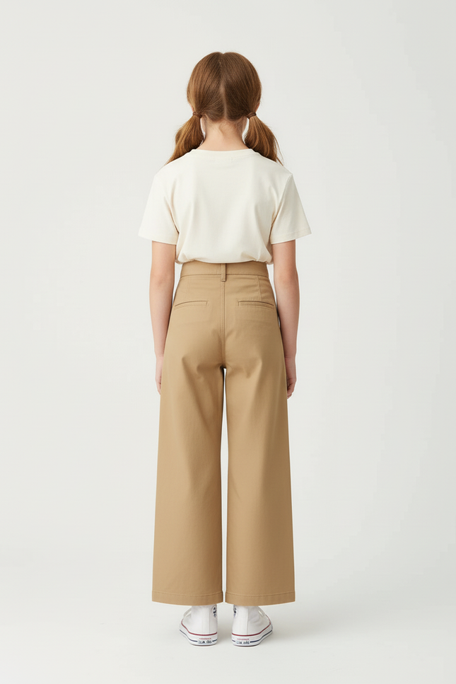Pantalon Beige Ample Coton Taille Haute Fille - vue 2