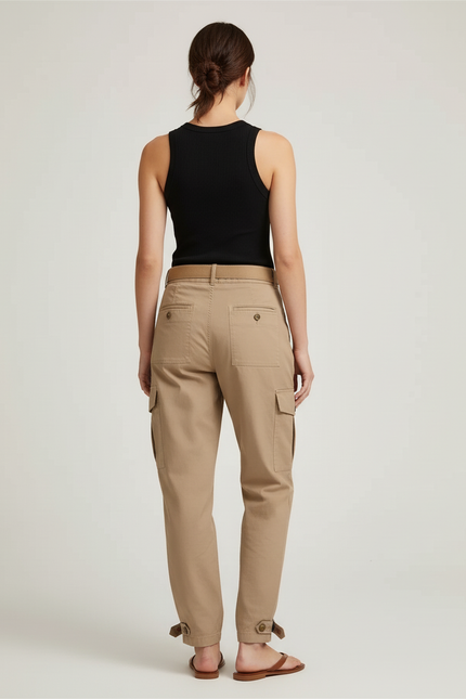 Pantalon Beige Cargo Coton Taille Haute Décontracté - Gabardine - vue 2