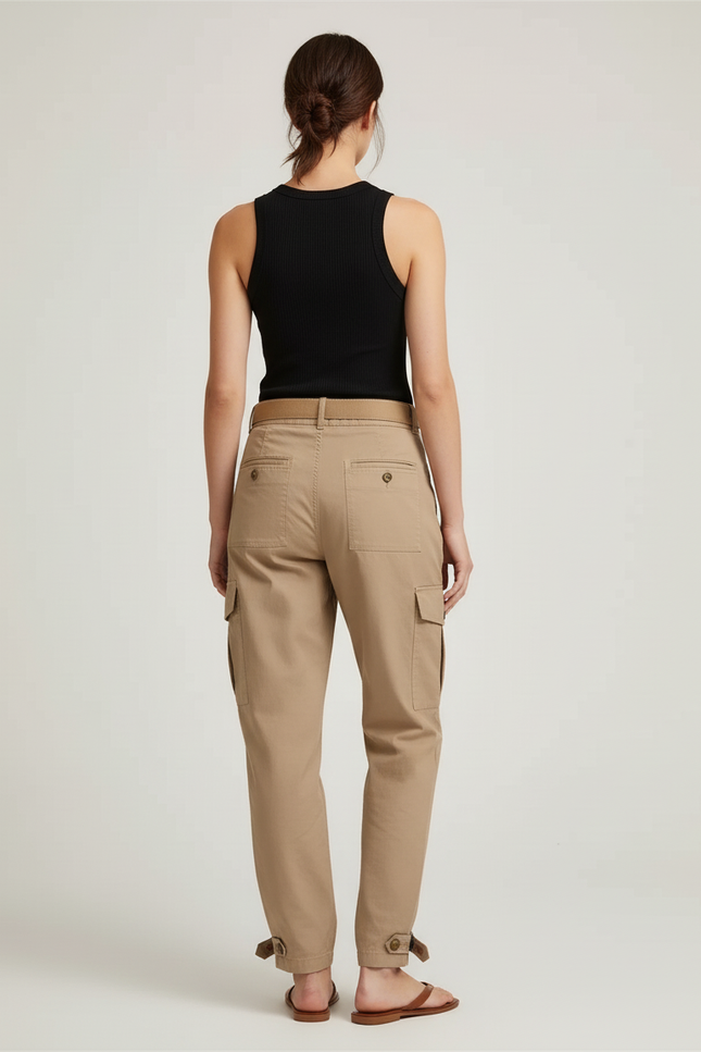 Pantalon Beige Cargo Coton Taille Haute Décontracté - Gabardine - vue 2