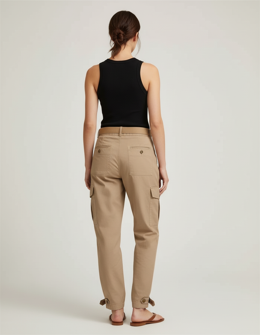 Pantalon Beige Cargo Coton Taille Haute Décontracté - Gabardine - vue 2