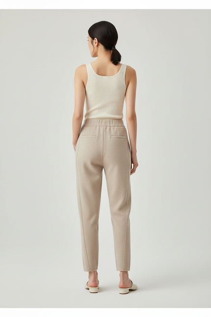 Pantalon Beige Tricoté Droit Ample Décontracté Femme - Maille - vue 2