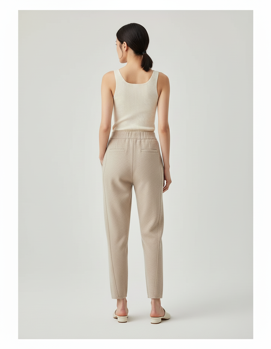 Pantalon Beige Tricoté Droit Ample Décontracté Femme - Maille - vue 2