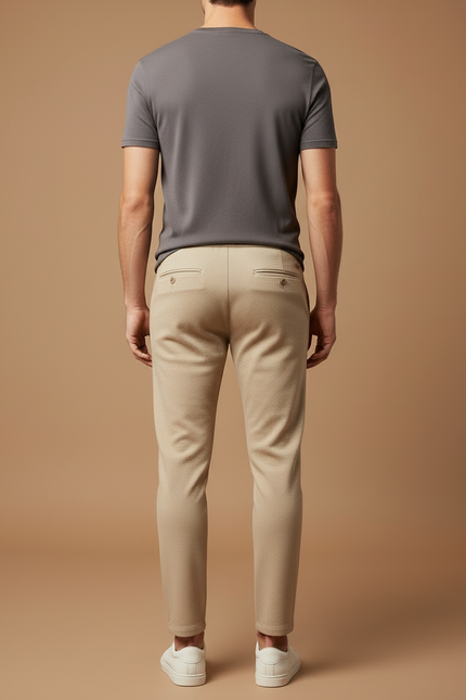 Pantalon Beige Homme Décontracté Cordon Slim Tendance - Maille - vue 2