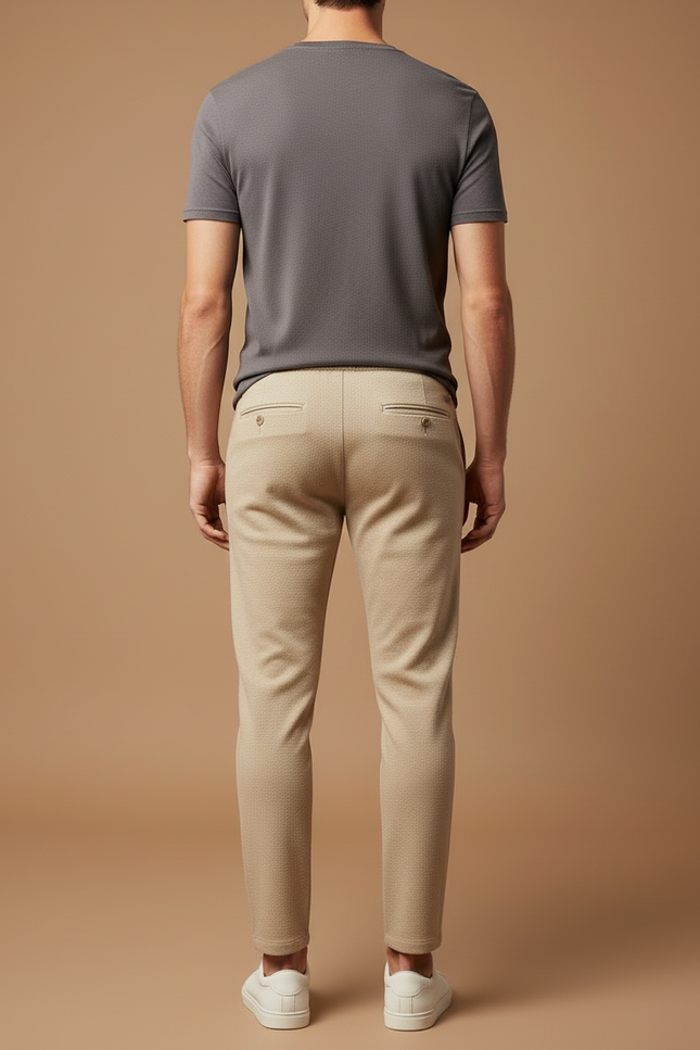 Pantalon Beige Homme Décontracté Cordon Slim Tendance - Maille - vue 2