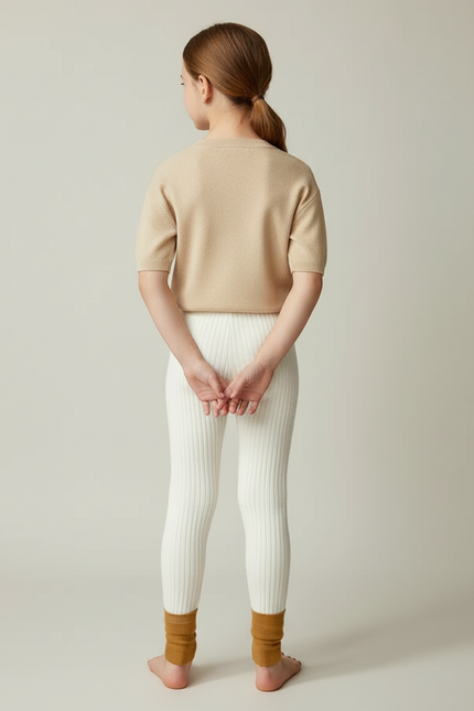 Pantalon Beige Côtelé Enfant Chaud Tricoté - Blanc Maille - vue 2