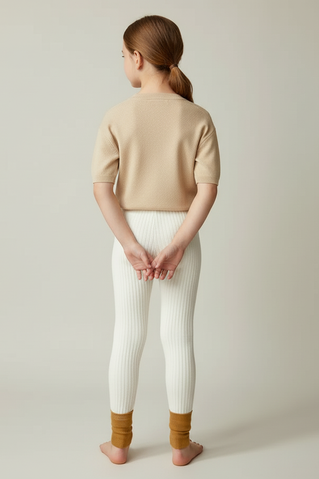 Pantalon Beige Côtelé Enfant Chaud Tricoté - Blanc Maille - vue 2