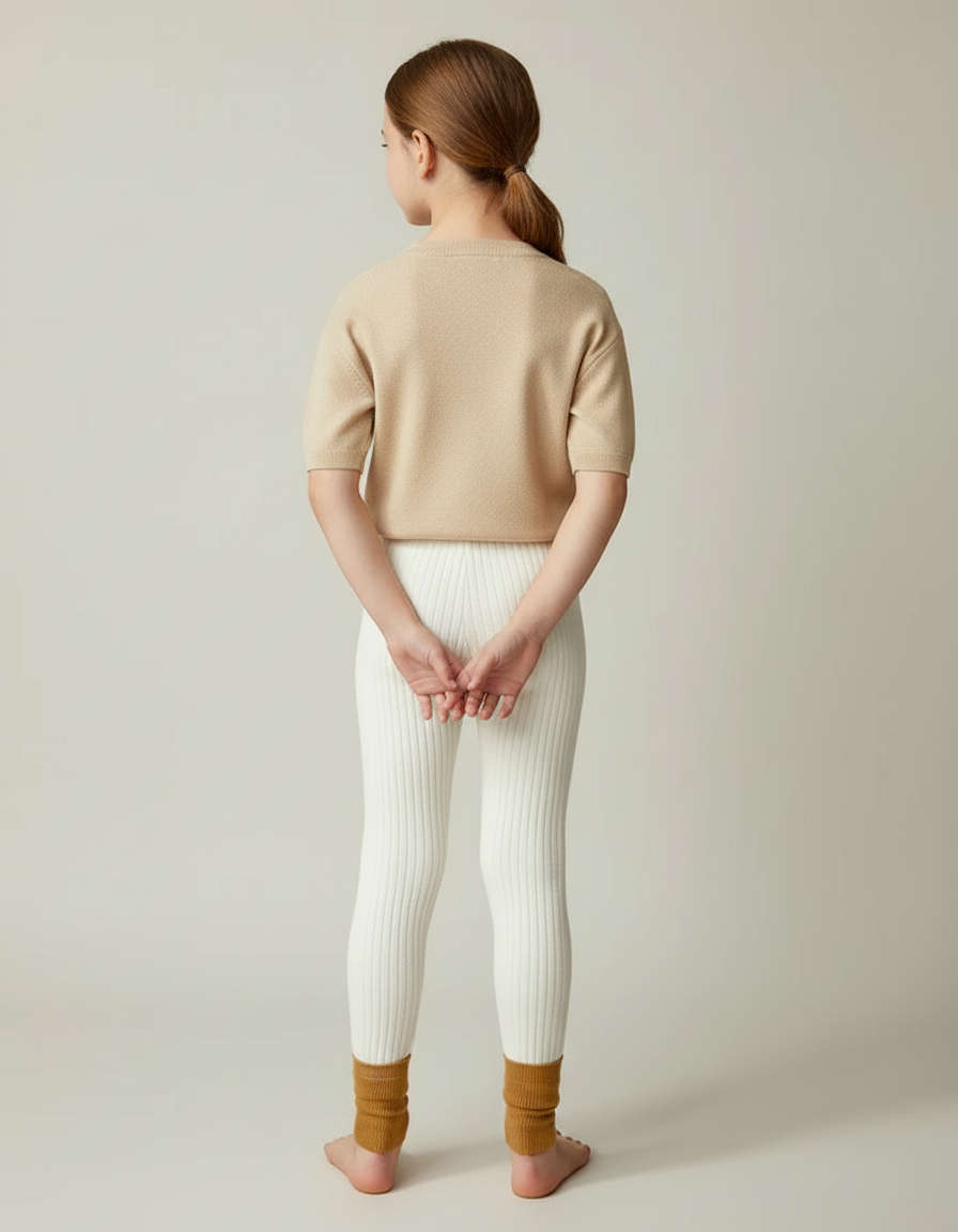 Pantalon Beige Côtelé Enfant Chaud Tricoté - Blanc Maille - vue 2