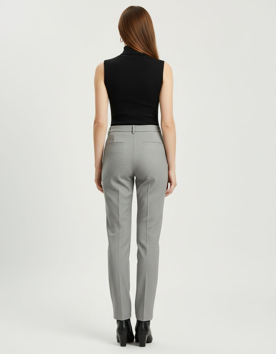 Pantalon Beige Slim Décontracté Femme Élégant - Gris Gabardine - vue 2
