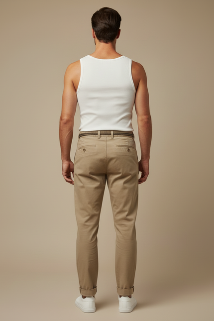 Pantalon Beige Coton Plissé Décontracté Élégant Homme - Gabardine - vue 2