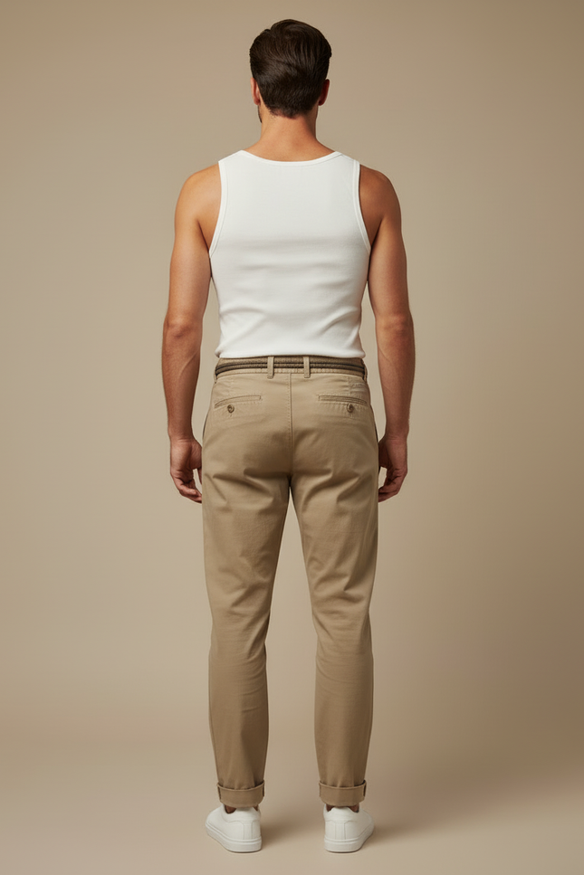 Pantalon Beige Coton Plissé Décontracté Élégant Homme - Gabardine - vue 2