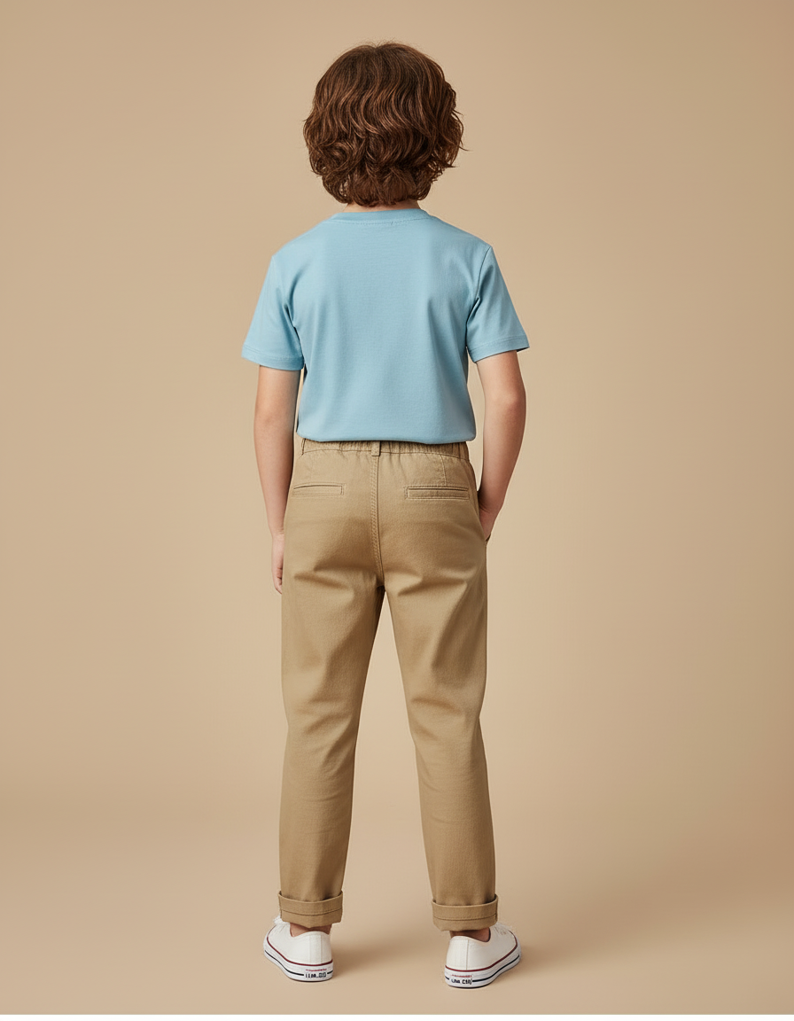 Pantalon Beige Coton Décontracté Enfant Brodé - Gabardine - vue 2