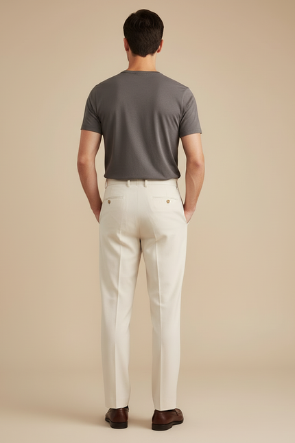 Pantalon Beige Homme Plissé Droit Élégant - Gabardine - vue 2