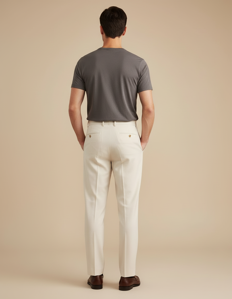Pantalon Beige Homme Plissé Droit Élégant - Gabardine - vue 2