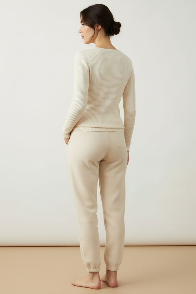 Pantalon Beige Molletonné Cordon Décontracté Confortable - vue 2