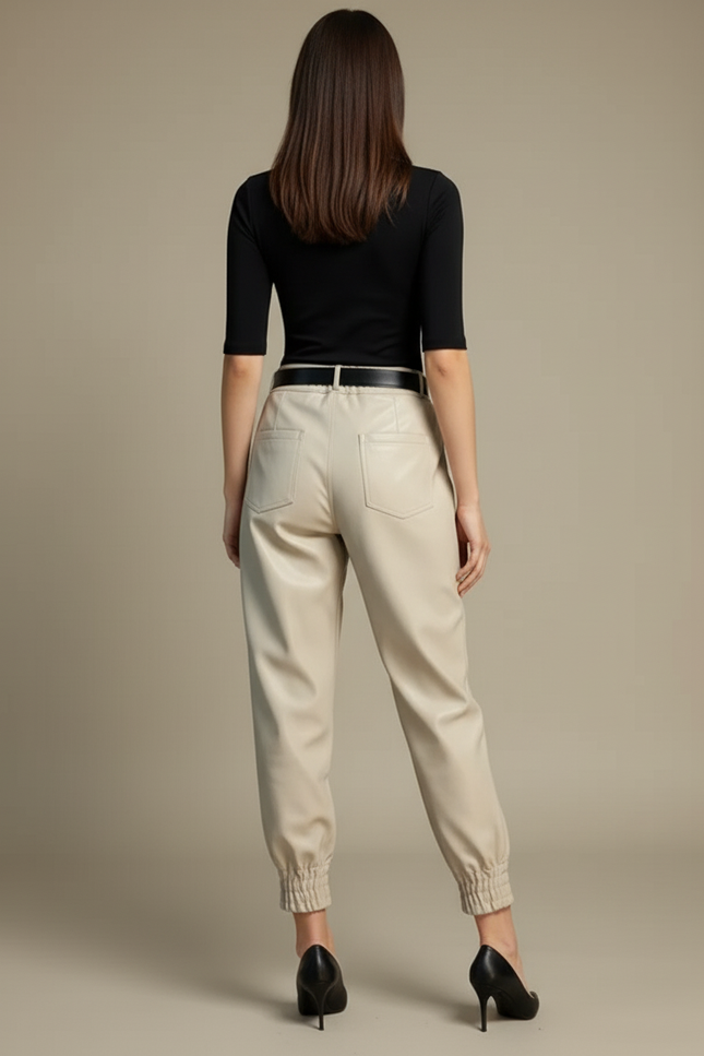 Pantalon Cuir Beige - vue 2