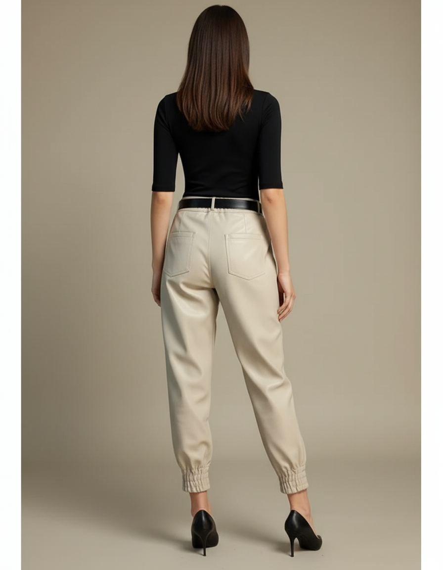 Pantalon Cuir Beige - vue 2