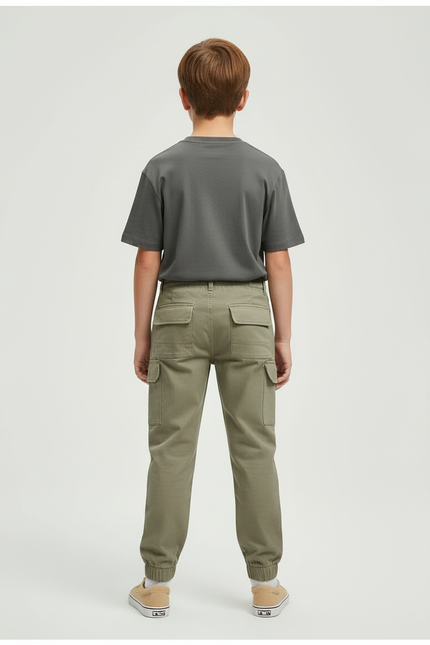 Pantalon Beige Cargo Coton Enfant Multipoches Décontracté - Kaki - vue 2