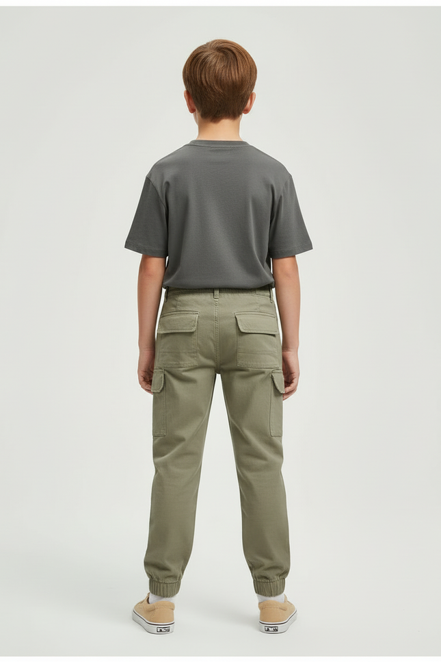Pantalon Beige Cargo Coton Enfant Multipoches Décontracté - Kaki - vue 2