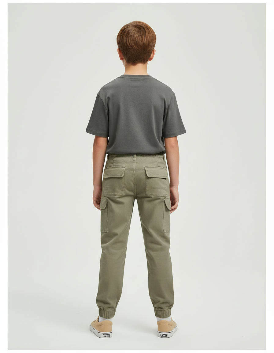 Pantalon Beige Cargo Coton Enfant Multipoches Décontracté - Kaki - vue 2