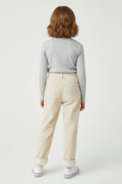 Pantalon Beige Côtelé Ample Enfant Doublé Chaud - Cordé - vue 2