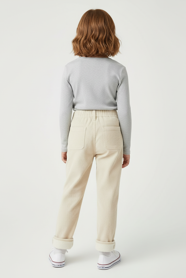 Pantalon Beige Côtelé Ample Enfant Doublé Chaud - Cordé - vue 2