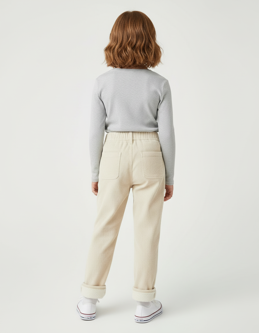 Pantalon Beige Côtelé Ample Enfant Doublé Chaud - Cordé - vue 2