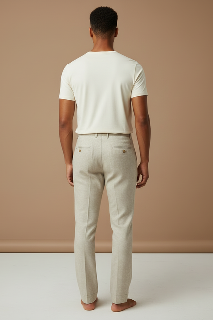 Pantalon Beige Lin Droit Décontracté Homme Élégant - vue 2