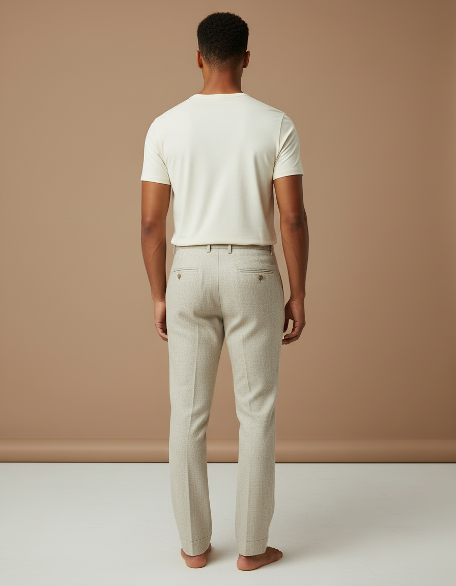 Pantalon Beige Lin Droit Décontracté Homme Élégant - vue 2
