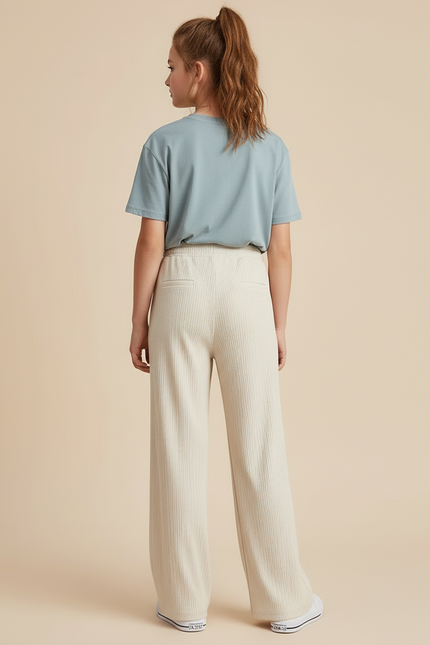 Pantalon Beige Large Côtelé Décontracté Fille - Cordé - vue 2