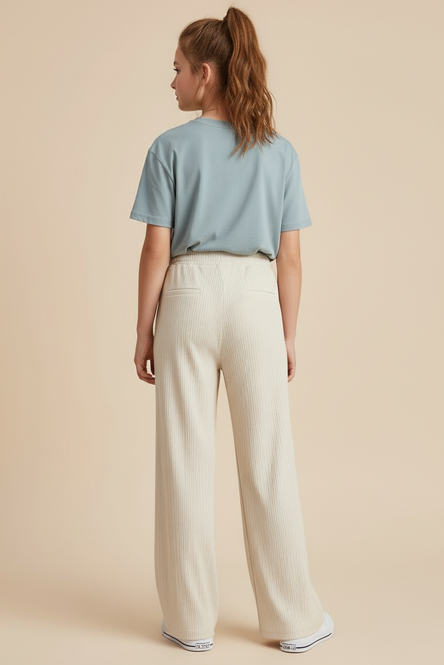 Pantalon Beige Large Côtelé Décontracté Fille - Cordé - vue 2