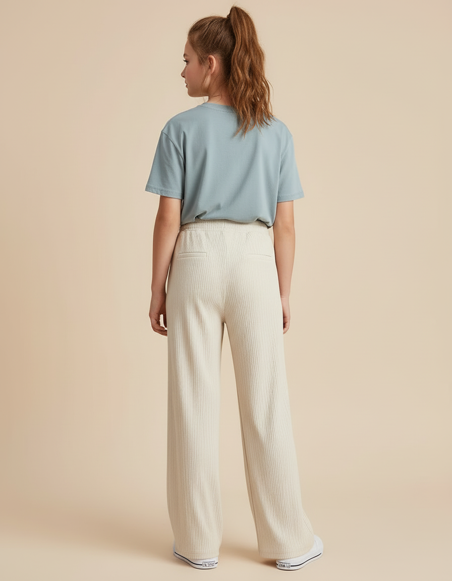 Pantalon Beige Large Côtelé Décontracté Fille - Cordé - vue 2