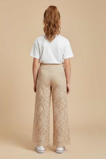 Pantalon Beige Dentelle Ample Fluide Fille Élégant - Polyester - vue 2