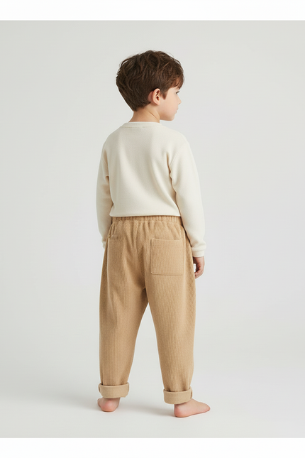 Pantalon Beige Côtelé Ample Enfant Quotidien - Cordé - vue 2