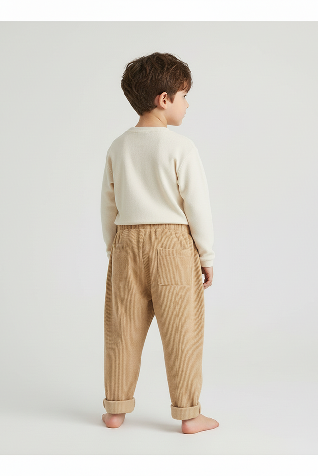 Pantalon Beige Côtelé Ample Enfant Quotidien - Cordé - vue 2