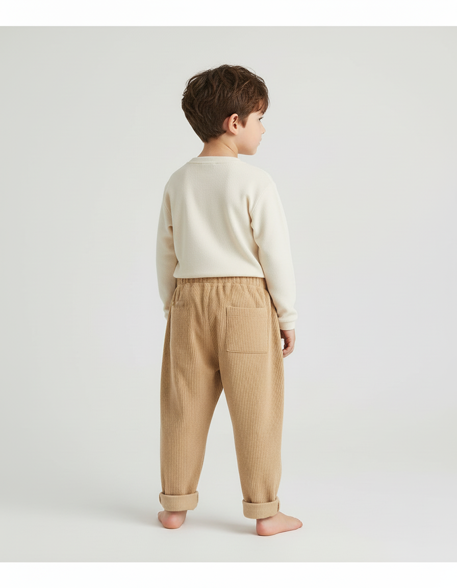 Pantalon Beige Côtelé Ample Enfant Quotidien - Cordé - vue 2