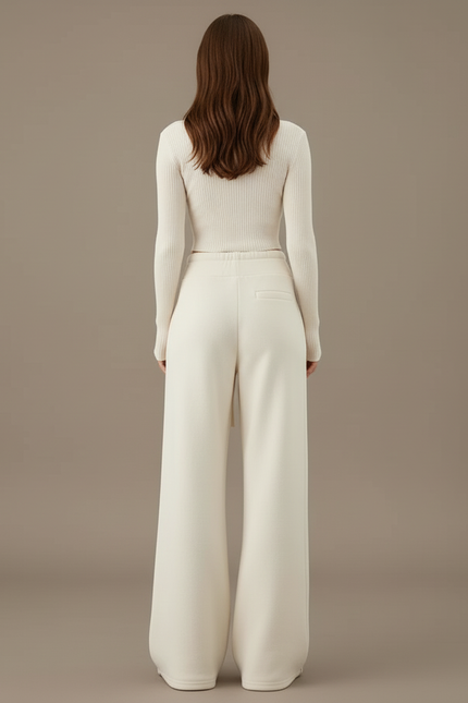 Pantalon Beige Ample Cordon Fluide Décontracté Femme - Molleton - vue 2
