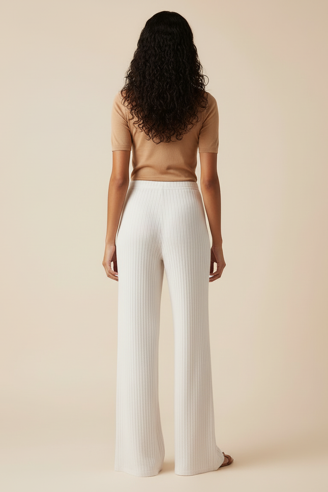 Pantalon Beige Côtelé Droit Fluide Femme Décontracté - Maille - vue 2
