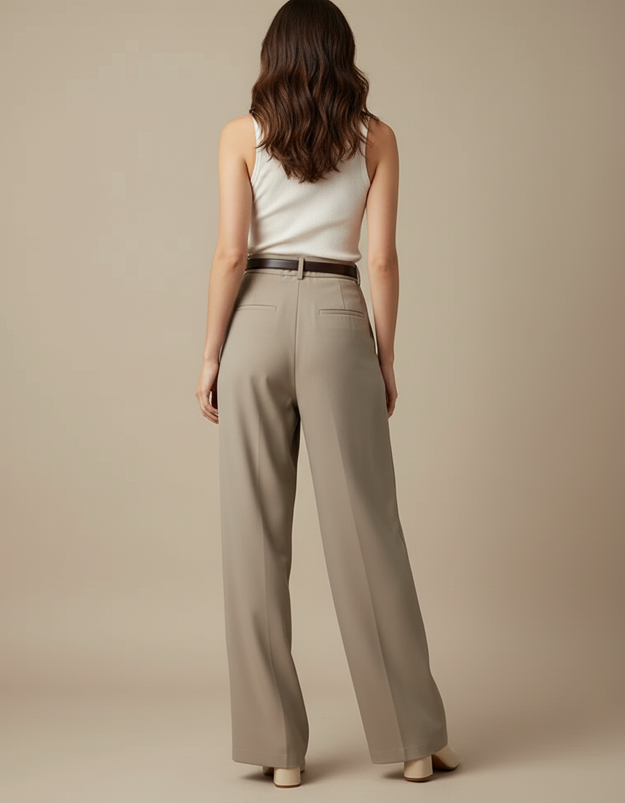 Pantalon Beige Ample Fluide Plissé Élégant Femme - Polyester - vue 2