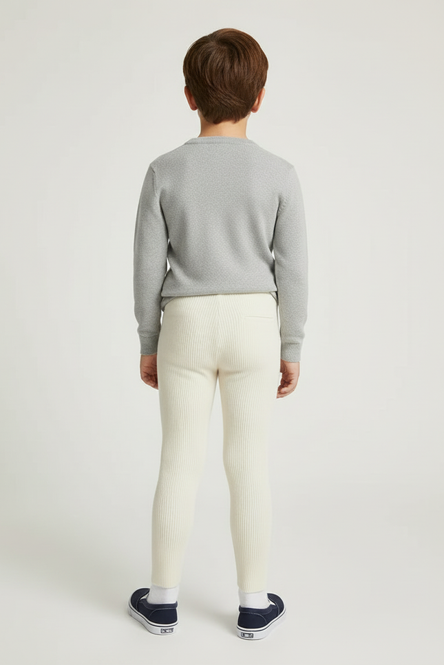 Pantalon Beige Côtelé Slim Élastique Garçon Confortable - Maille - vue 2