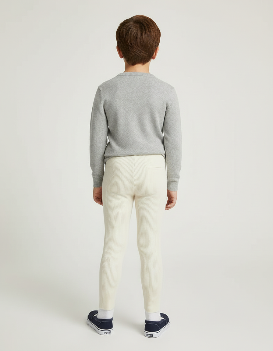 Pantalon Beige Côtelé Slim Élastique Garçon Confortable - Maille - vue 2