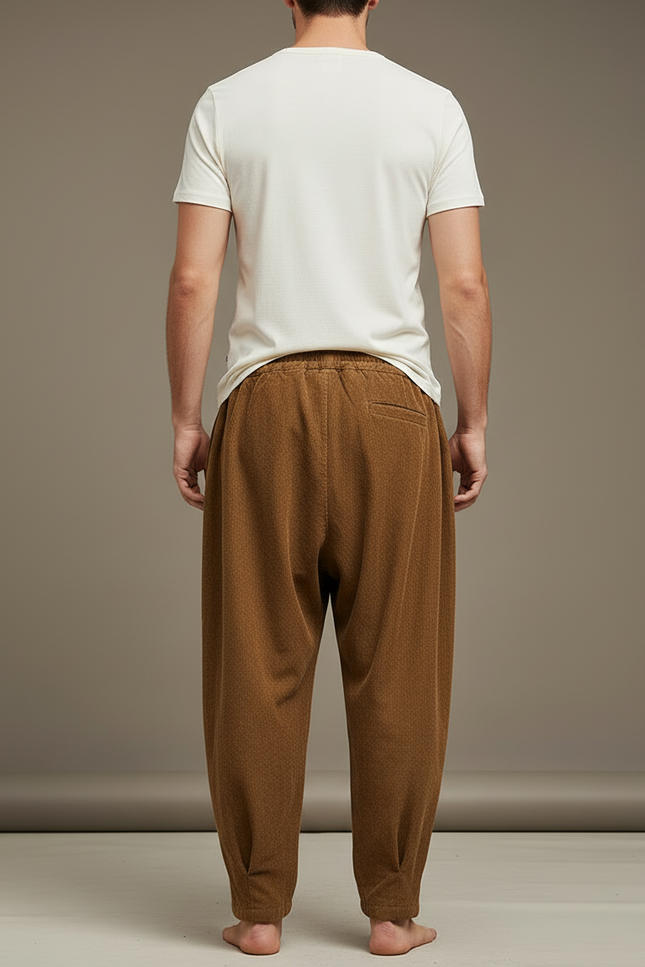 Pantalon Beige Côtelé Ample Plissé Confortable Homme - Marron Cordé - vue 2