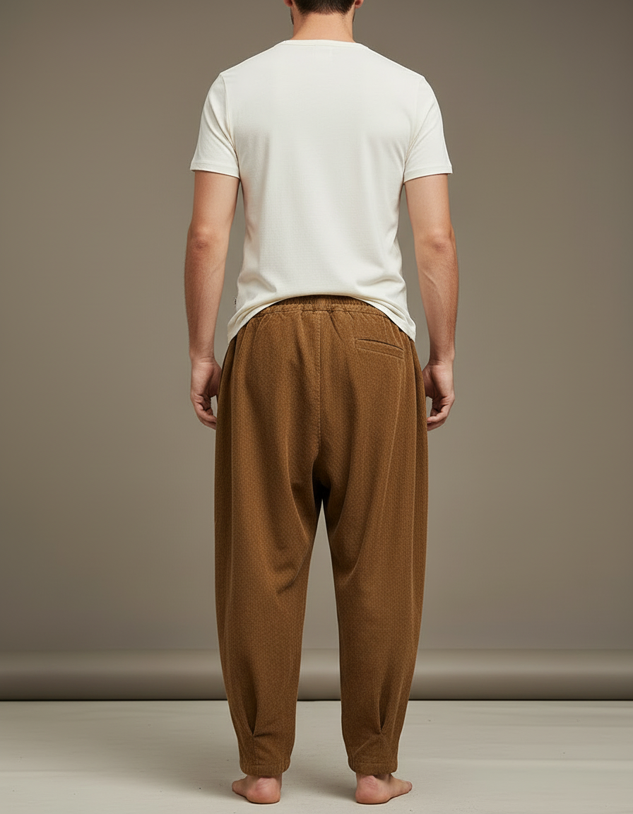 Pantalon Beige Côtelé Ample Plissé Confortable Homme - Marron Cordé - vue 2